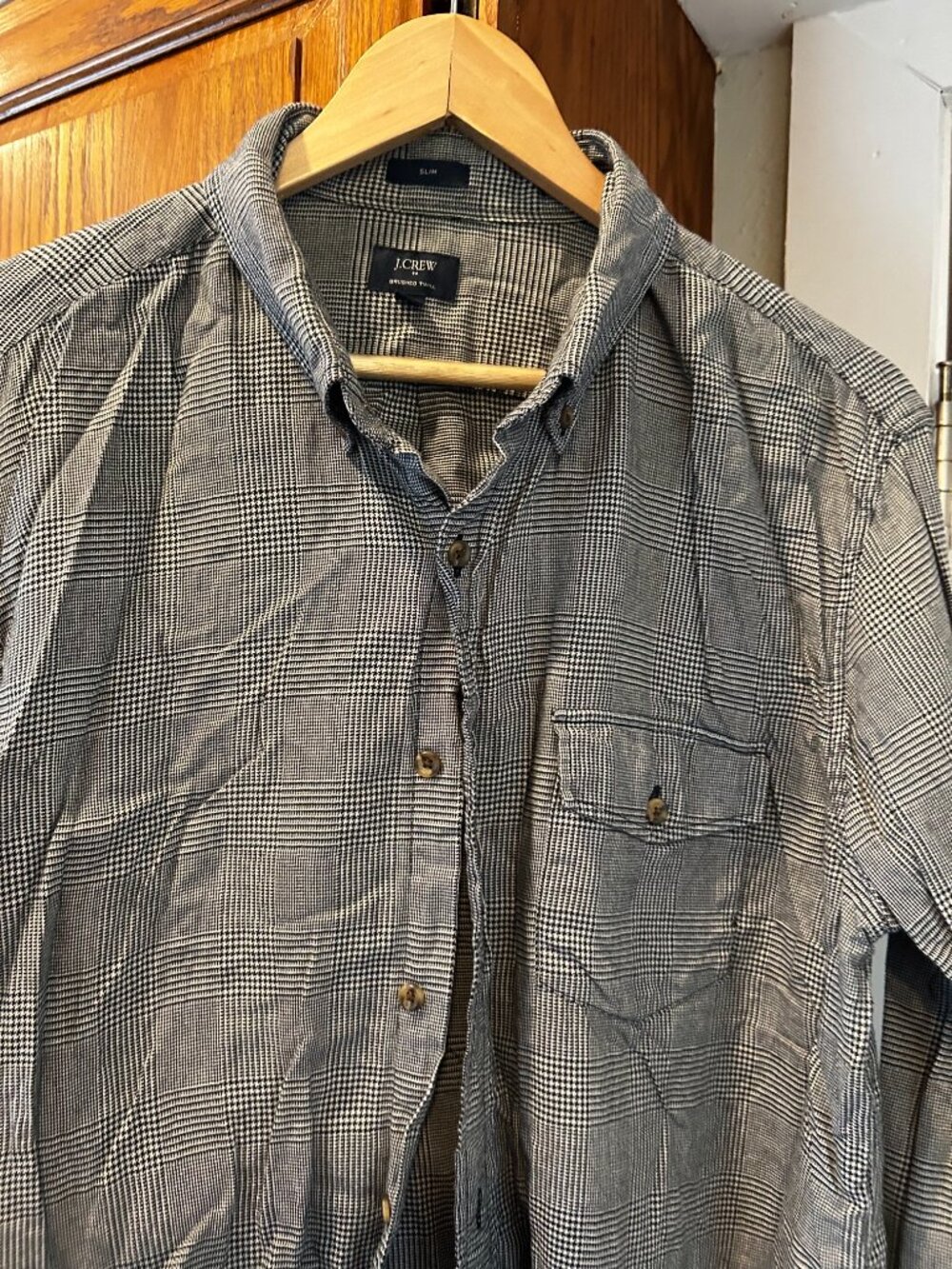 J.Crew Brushed Twill Black and White Houndstooth LS Button Down Slim XL